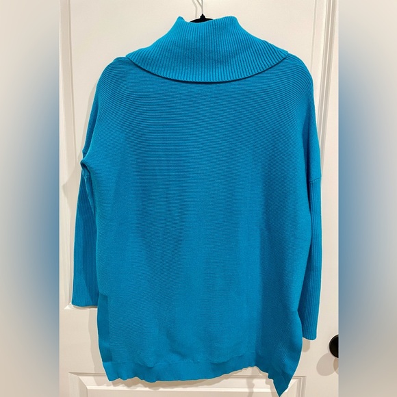 Women's Teal High Low Oversized Batwing Turtleneck Sweater Size Small - Picture 7 of 9